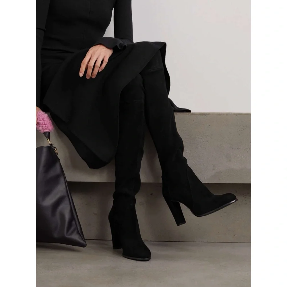 New Stuart Weitzman Highland Over The Knee Boot Black Suede Sz 9